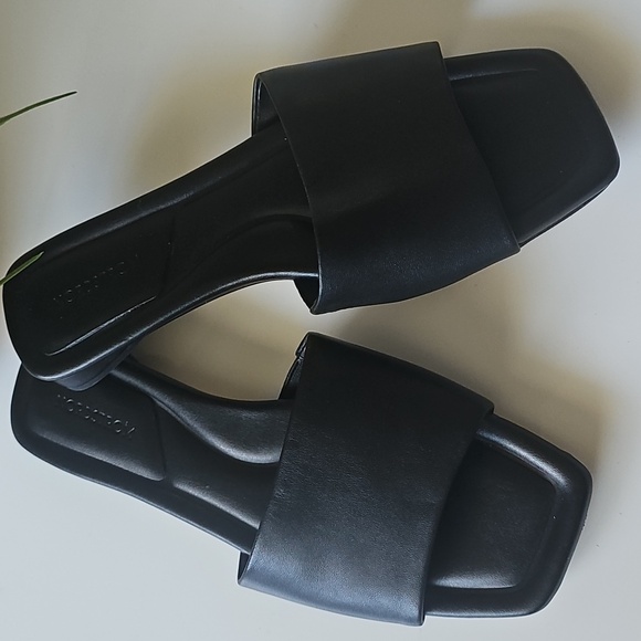 Nordstrom Babette Black Leather Women's Slide Sandals - Picture 8 of 12